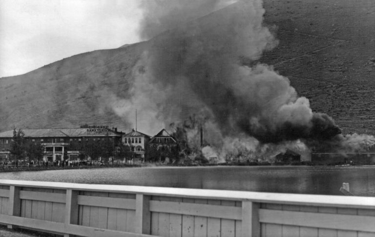 Hot Lake Springs during the devastating fire in 1934