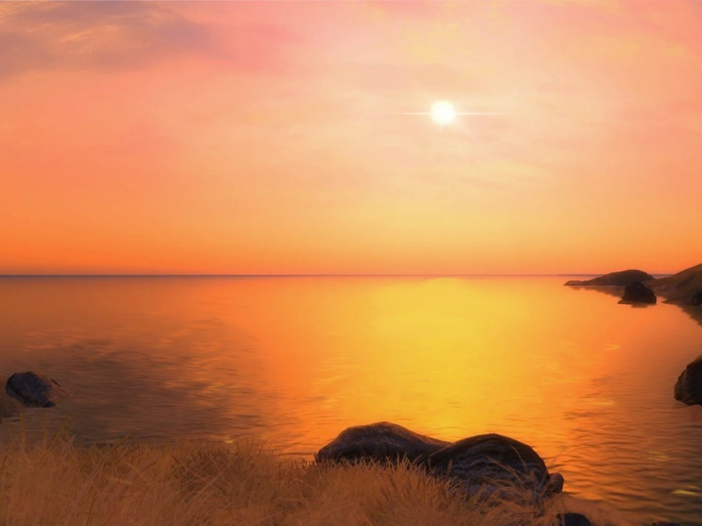 Edited image from elder scrolls oblivion, sun setting on the Gold Coast.