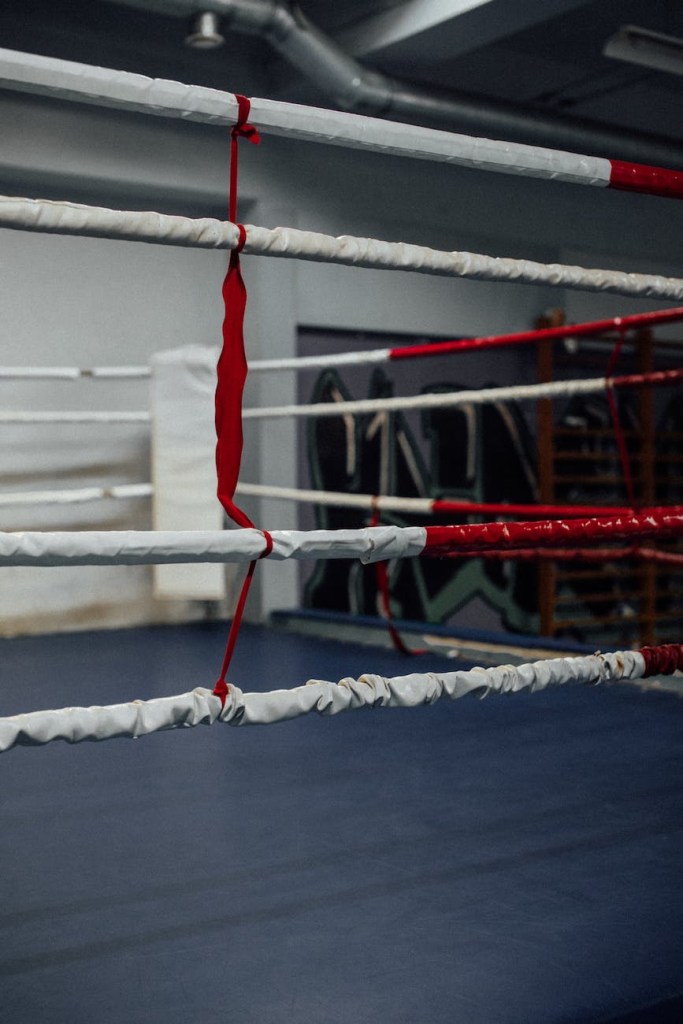 Close up of the ropes on a boxing and martial arts fighting ring